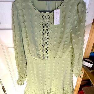 (NWT) Light Green Textured Dress/ lined and of good quality/ long sleeve dress
